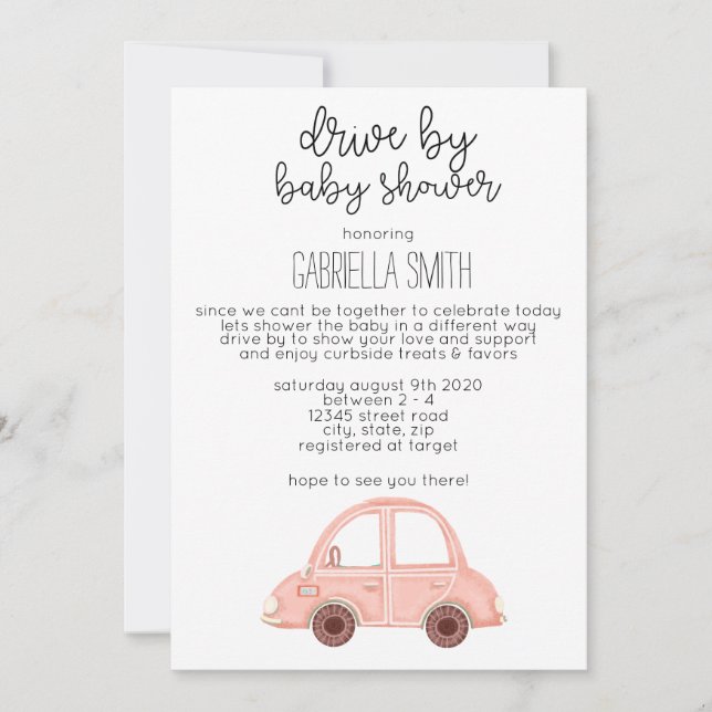 Drive By Baby Shower Invitation (Front)