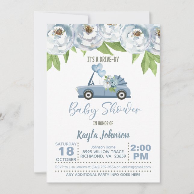 Drive By Baby Shower Invitation - Boy (Front)
