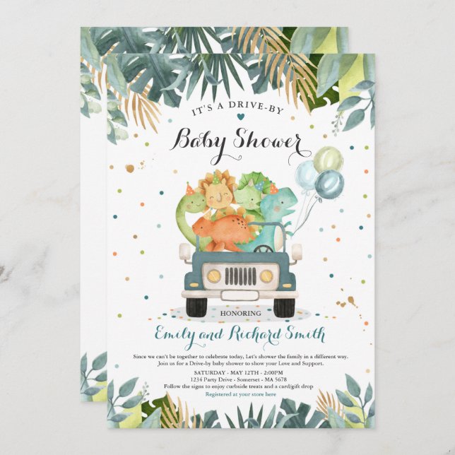 Drive By Baby Shower Invitation Dinosaur Shower (Front/Back)