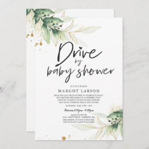 Drive By Baby Shower Invitation Greenery Shower