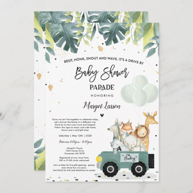Drive By Baby Shower Invitation Safari Baby Shower (Front/Back)