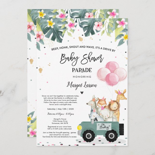 Drive By Baby Shower Invitation Safari Baby Shower (Front/Back)