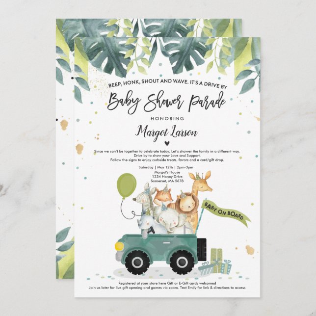 Drive By Baby Shower Invitation Safari Baby Shower (Front/Back)