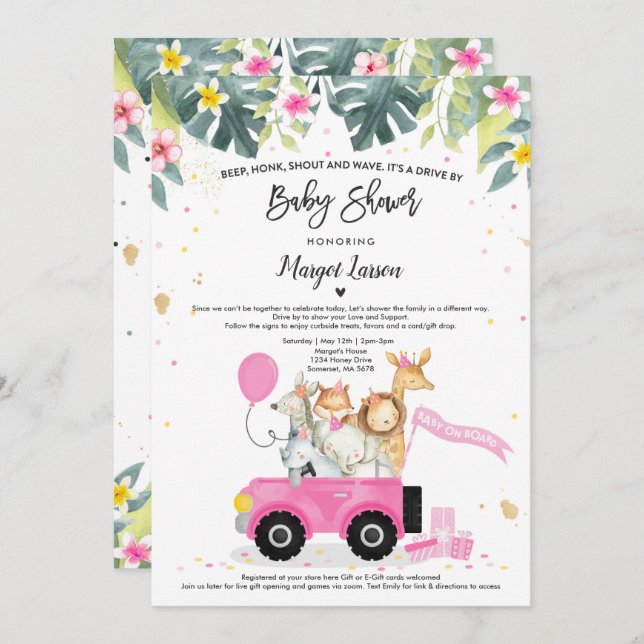 Drive By Baby Shower Invitation Safari Baby Shower (Front/Back)