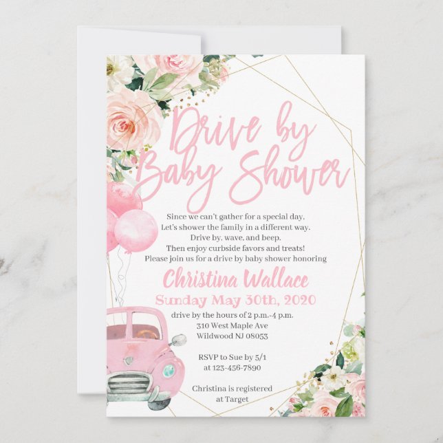 Drive By Baby Shower Invitations for a Girl (Front)
