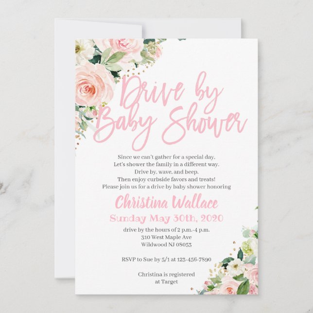 Drive By Baby Shower Invitations for a Girl (Front)