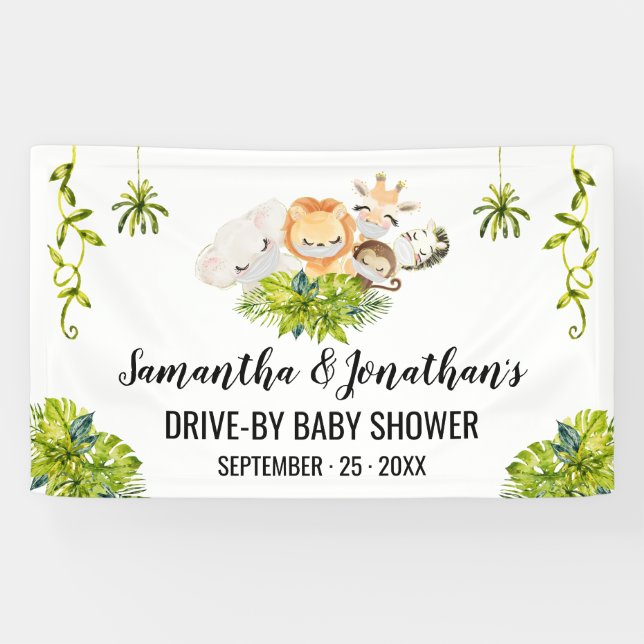 Drive-by Baby Shower Jungle Animals Banner (Horizontal)
