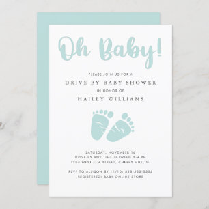 Drive By Baby Shower   Oh Baby Baby Feet Mint Invitation