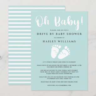 Drive By Baby Shower Oh Baby Baby Feet Mint White Invitation