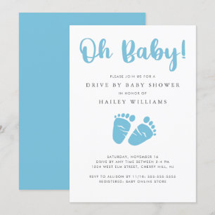 Drive By Baby Shower   Oh Baby Boy Blue Baby Feet Invitation