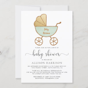 Drive By Baby Shower Retro Carriage Mint Green Invitation