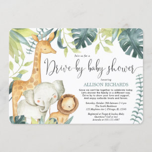 Drive-by baby shower safari jungle animals invitation
