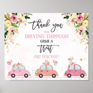 Drive By Baby Shower Treat Favor Sign Pink Floral