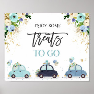 Drive By Baby Shower Treat Favour Sign Blue Floral