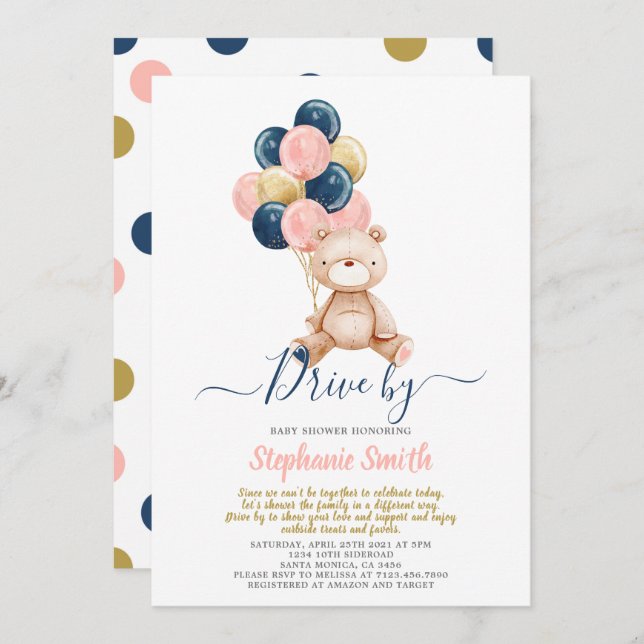 Drive By Bear Gender Reveal Baby Shower Invitation (Front/Back)