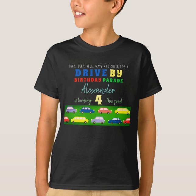Drive By Birthday Parade Cars Colourful Bright T-Shirt (Front)