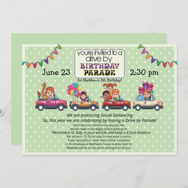 Drive By Birthday Parade for Child Invitation (Front/Back)