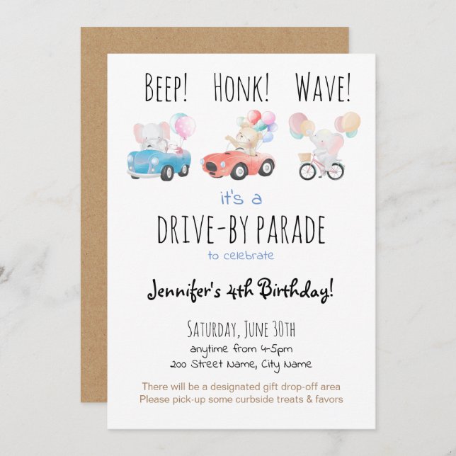 Drive by Birthday Parade Invitation (Front/Back)