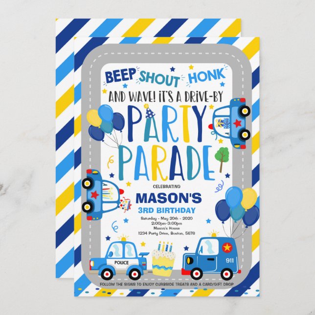 Drive By Birthday Parade Invitation Police Parade (Front/Back)