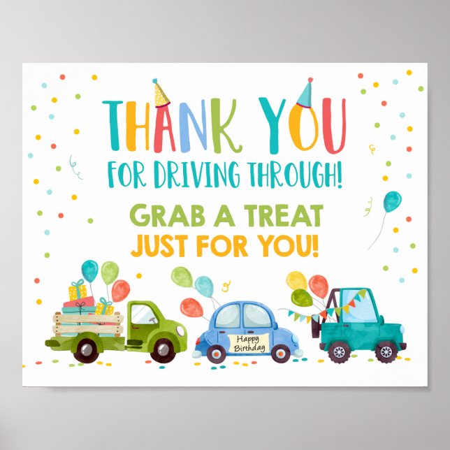Drive By Birthday Party Boy Sign Grab a Treat (Front)