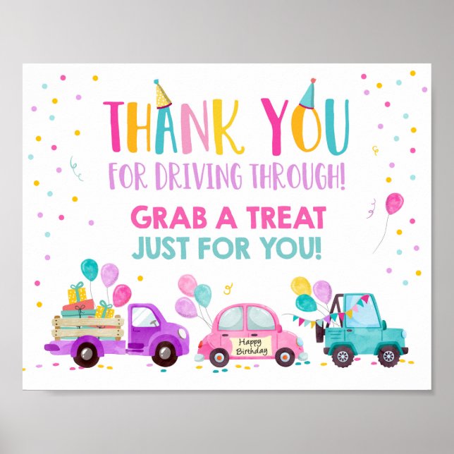 Drive By Birthday Party Girl Grab a Treat Sign (Front)