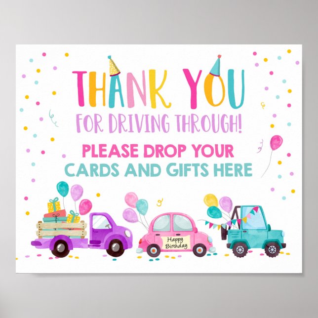 Drive By Birthday Party Girl Sign Cards and Gifts (Front)
