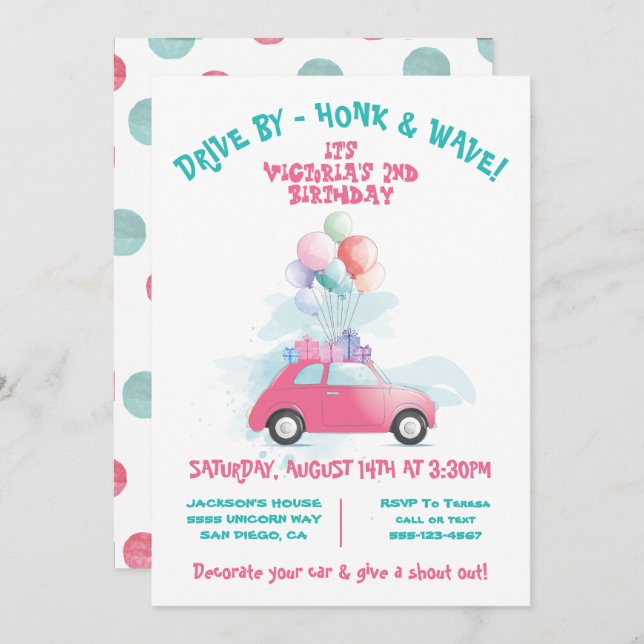 Drive by BIrthday Party Parade Invitation (Front/Back)