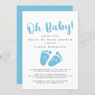 Drive By Boy Shower Oh Baby Feet Blue Invitation
