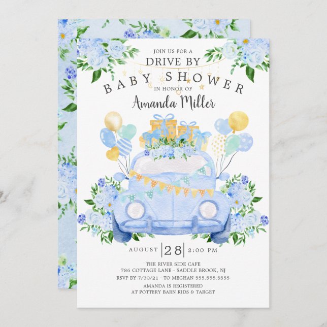Drive By Boys Baby Shower Invitation (Front/Back)