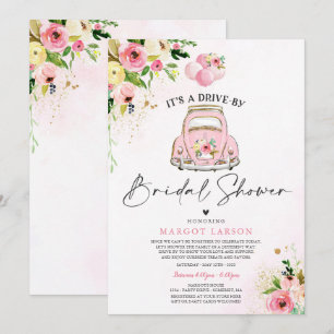 Drive By Bridal Shower Invitation Pink Floral