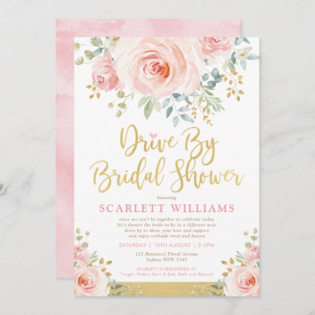 Drive By Bridal Shower Quarantine Wedding Parade Invitation (Front/Back)
