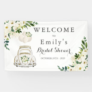 Drive By Bridal Shower White Floral Banner