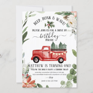 Drive by Christmas Truck Birthday Invitation