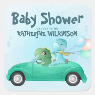 Drive By Dinosaur Baby Shower Square Sticker