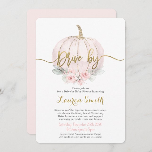 Drive by fall Baby Shower girl Invitation (Front/Back)