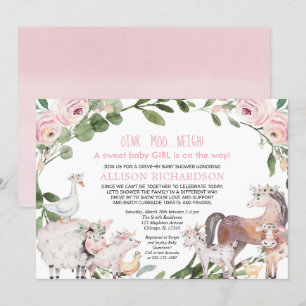 Drive by Farm Barnyard animals girl baby shower Invitation