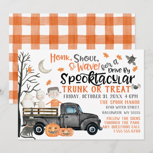 Drive By Halloween Party Trunk or Treat Parade Invitation (Front/Back)