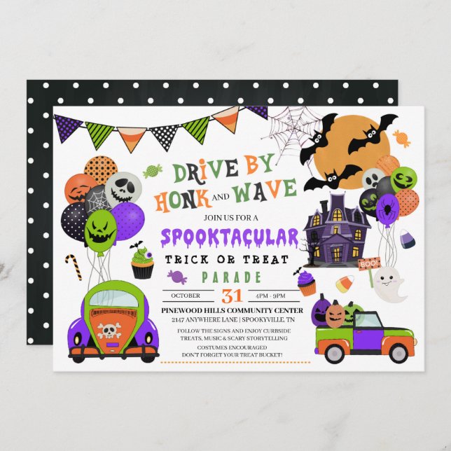 Drive By Halloween Trick or Treat Parade Invitation (Front/Back)