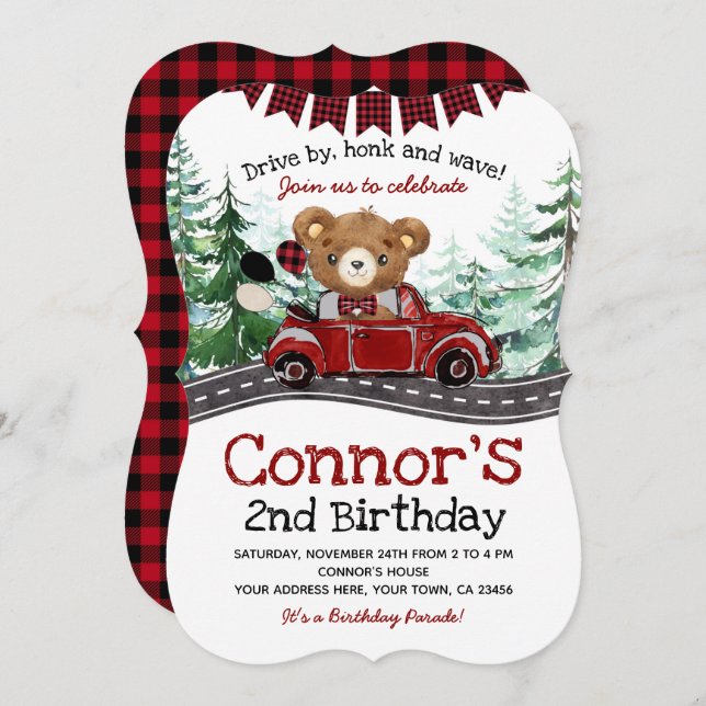 Drive By Lumberjack Bear Invitation (Front/Back)