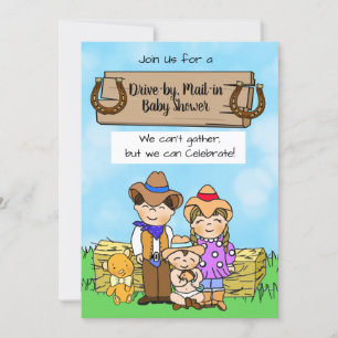 Drive by or Mal in Cowboy Family Boy's Baby Shower Invitation