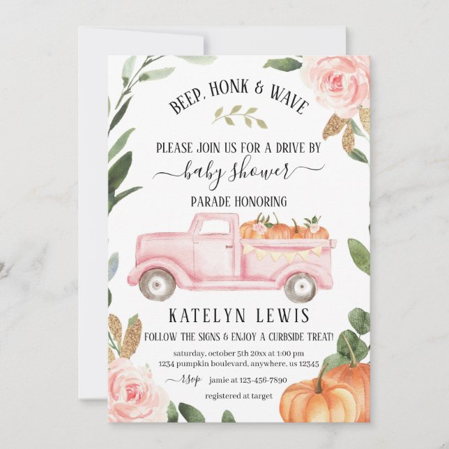 Drive By Pumpkin Girl Baby Shower Invitation (Front)