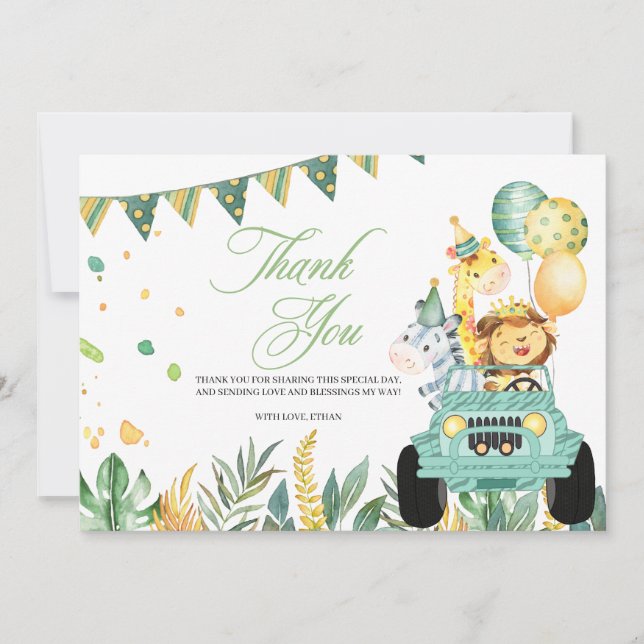Drive By Safari Birthday Parade Thank You Card (Front)