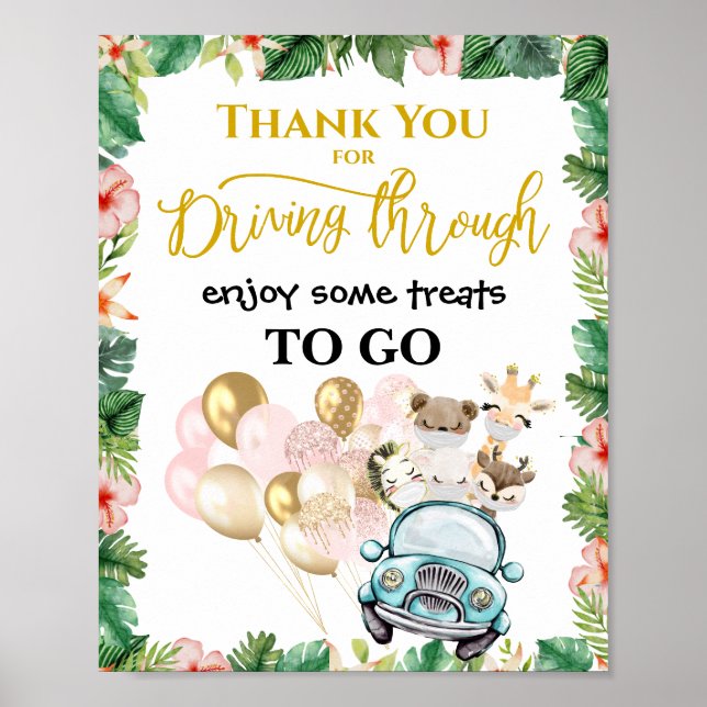 Drive By Shower TREAT FAVOR Sign | Safari Friends (Front)