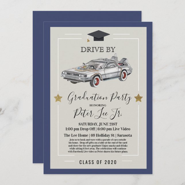 Drive By Virtual Male Graduation Party Invitation (Front/Back)