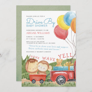Drive-By Woodland Animals Truck Baby Shower Invitation