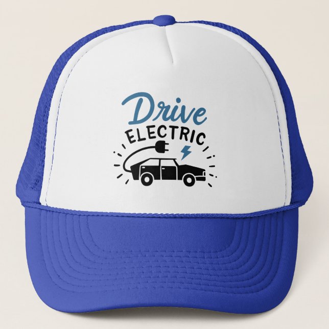 Drive Electric Blue Black Automobile  Trucker Hat (Front)