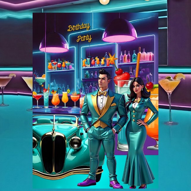 Drive-in Cocktail Bar Birthday Party Colourful Fun Invitation (Creator Uploaded)