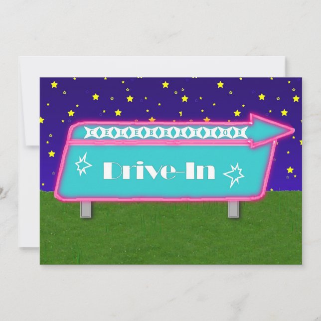 Drive-In Movie Theatre Party Invitation (Front)