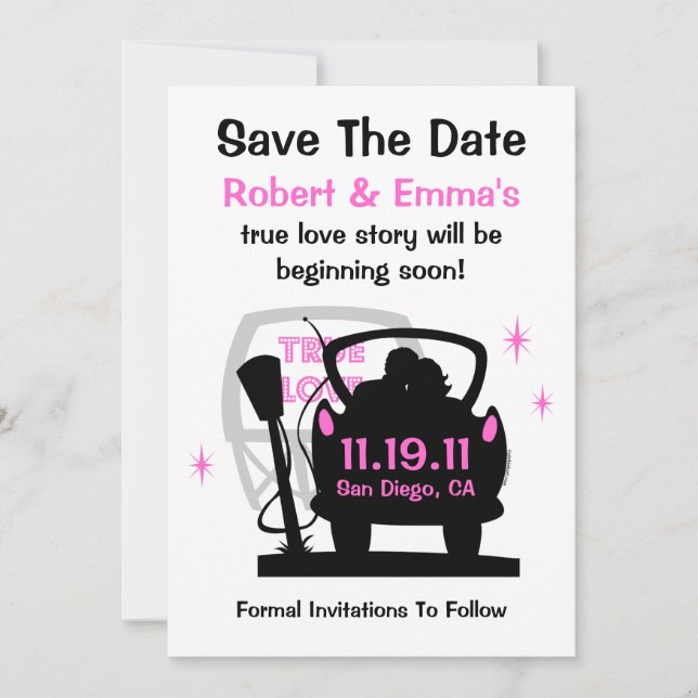 Drive In Newlyweds Save The Date Announcement (Front)