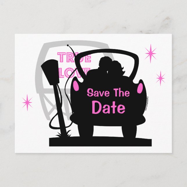 Drive In Newlyweds Save The Date Postcard (Front)